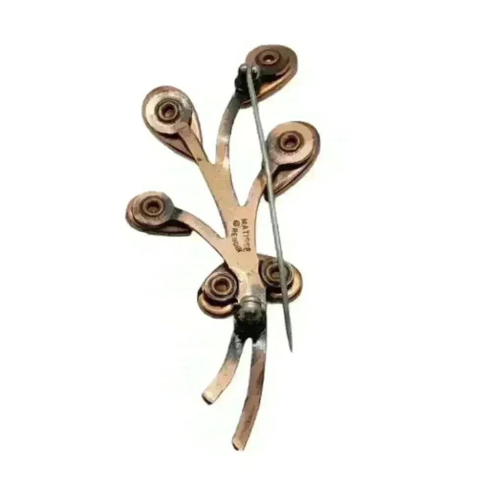 Vintage MCM Brooch Matisse Renoir Copper Enamel Abstract Flower Mid Century Mod - Picture 4 of 7
